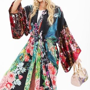 Aratta Multicolor Peacock & Floral Kimono Robe
